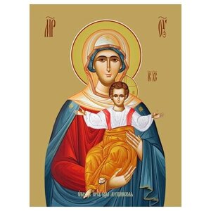 Освященная икона на дереве ручной работы - Леушинская икона божьей матери, 15x20x3,0 см, арт Ид3535