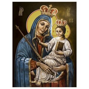 Освященная икона на дереве ручной работы - Марьиногорская икона божьей матери, 15х20х1,8 см, арт Ид3536