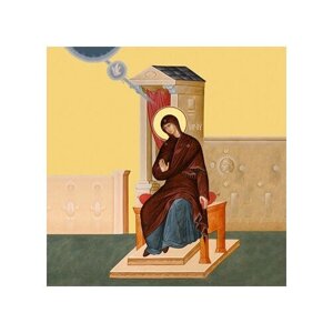 Освященная икона на дереве ручной работы - Мерная икона, Благовещение (Богородица), 15х20х1,8 см, арт Ид5246