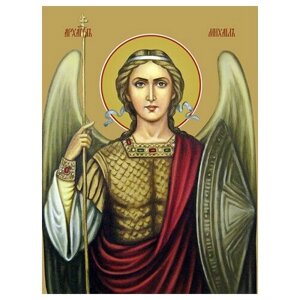 Освященная икона на дереве ручной работы - Михаил, архангел, 15х20х1,8 см, арт Ид3226