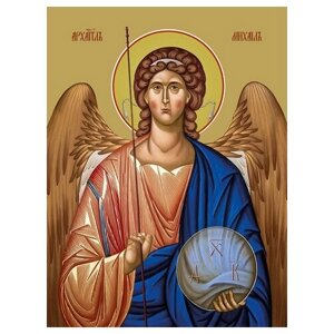 Освященная икона на дереве ручной работы - Михаил, архангел, 15х20х1,8 см, арт Ид3229