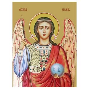 Освященная икона на дереве ручной работы - Михаил, архангел, 15х20х1,8 см, арт Ид3230
