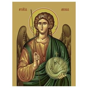Освященная икона на дереве ручной работы - Михаил, архангел, 9х12х1,8 см, арт Ид3227