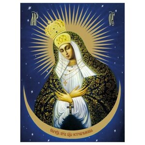 Освященная икона на дереве ручной работы - Остробрамская икона божьей матери, 15х20х1,8 см, арт Ид3578