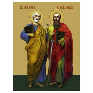 Освященная икона на дереве ручной работы - Павел и Петр, святой апостол, 15х20х1,8 см, арт Ид3079