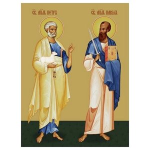 Освященная икона на дереве ручной работы - Павел и Петр, святой апостол, 15x20x3,0 см, арт Ид3080