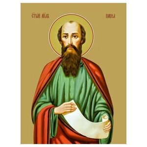 Освященная икона на дереве ручной работы - Павел, святой апостол, 21x28x3 см, арт Ид25292