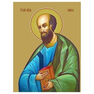 Освященная икона на дереве ручной работы - Павел, святой апостол, 21x28x3 см, арт Ид3074
