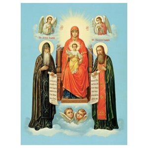 Освященная икона на дереве ручной работы - Печерская икона божьей матери, 15x20x3,0 см, арт Ид3592