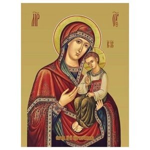 Освященная икона на дереве ручной работы - Песчанская икона божьей матери, 15х20х3,0 см, арт И7901