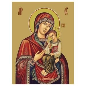Освященная икона на дереве ручной работы - Песчанская икона божьей матери, 21x28x3 см, арт Ид3588