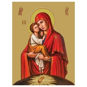 Освященная икона на дереве ручной работы - Почаевская икона божьей матери, 12х16х1,8 см, арт Ид3632
