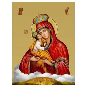 Освященная икона на дереве ручной работы - Почаевская икона божьей матери, 15х20х1,8 см, арт И7953