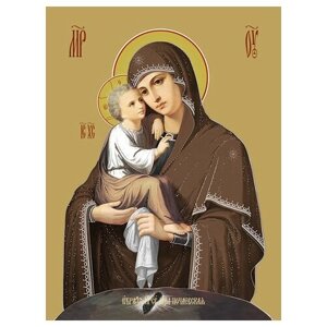 Освященная икона на дереве ручной работы - Почаевская икона божьей матери, 15х20х1,8 см, арт Ид3629