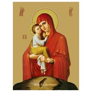 Освященная икона на дереве ручной работы - Почаевская икона божьей матери, 15х20х1,8 см, арт Ид3630