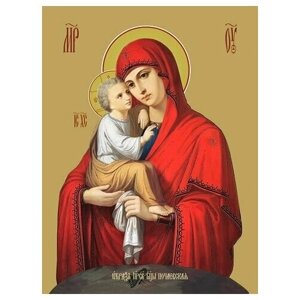 Освященная икона на дереве ручной работы - Почаевская икона божьей матери, 18x24x3 см, арт Ид3628