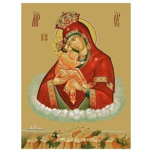 Освященная икона на дереве ручной работы - Почаевская икона божьей матери, 18x24x3 см, арт Ид3634