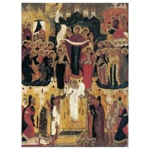 Освященная икона на дереве ручной работы - Покров Богородицы, 15х20х1,8 см, арт А782