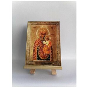 Освященная икона на дереве ручной работы - Пресвятая Богородица Черниговская. 15х20х1,8 см, арт Б0181