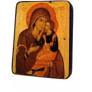Освященная икона на дереве ручной работы - Пресвятая Богородица Любятовская, арт И520 / 15х20х1,8 см