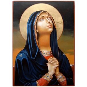 Освященная икона на дереве ручной работы - Пресвятая Богородица Скорбящая Румынская, 15х20х1,8 см, арт А7185