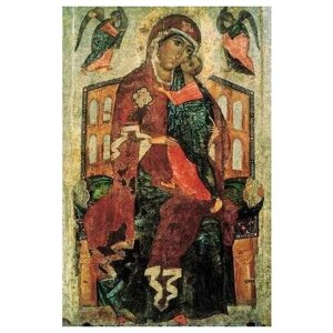 Освященная икона на дереве ручной работы - Пресвятая Богородица Толгская, 15х20х1,8 см, арт А797