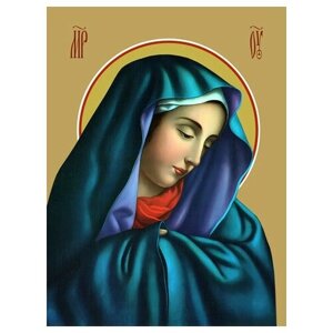 Освященная икона на дереве ручной работы - Пресвятая Дева Мария, 15x20x3,0 см, арт Ид3653