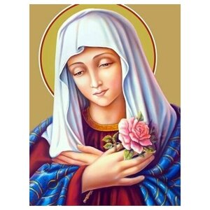 Освященная икона на дереве ручной работы - Пресвятая Дева Мария, 18x24x3 см, арт Ид3626
