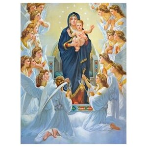 Освященная икона на дереве ручной работы - Пресвятая Дева Мария с младенцем, 12х16х3 см, арт Ид3620