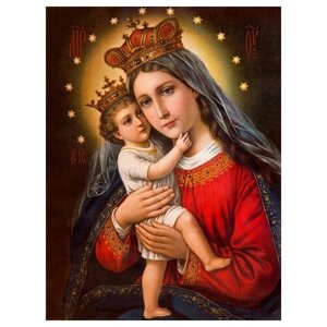 Освященная икона на дереве ручной работы - Пресвятая Дева Мария с младенцем, 15x20x3,0 см, арт Ид3621