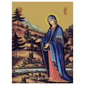 Освященная икона на дереве ручной работы - Пюхтинская икона божьей матери, 12х16х3 см, арт Ид3642