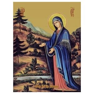 Освященная икона на дереве ручной работы - Пюхтинская икона божьей матери, 15х20х3,0 см, арт И7964