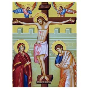 Освященная икона на дереве ручной работы - Распятие Христа, 15х20х1,8 см, арт Ид4934