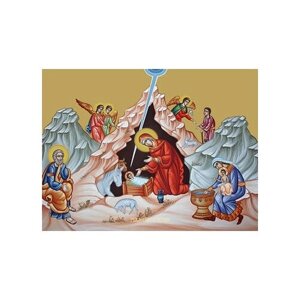Освященная икона на дереве ручной работы - Рождество Господне, 15х20х1,8 см, арт Ид5068