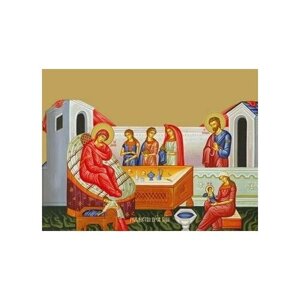 Освященная икона на дереве ручной работы - Рождество Пресвятой Богородицы, 12х16х1,8 см, арт Ид5304