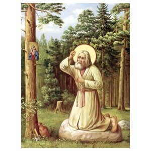 Освященная икона на дереве ручной работы - Серафим Саровский, преподобный, 15х20х1,8 см, арт Ид4202