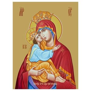 Освященная икона на дереве ручной работы - Скитковская икона божьей матери, 15х20х1,8 см, арт Ид3654