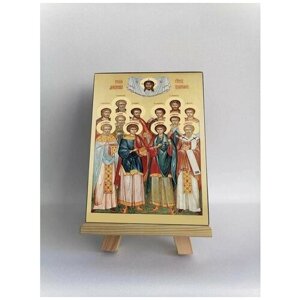 Освященная икона на дереве ручной работы - Собор святых целителей, 15х20х1,8 см, арт Б0293