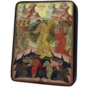 Освященная икона на дереве ручной работы - Сошествие Христа во ад, арт И1115 / 15х20х1,8 см