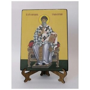Освященная икона на дереве ручной работы - Спиридон Тримифунтский, преподобный, 15х20х1,8 см, арт Ид4235