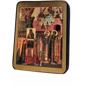 Освященная икона на дереве ручной работы - Сретение Владимирской иконы Пресвятой Богородицы, арт И513