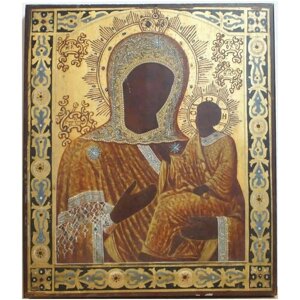 Освященная икона на дереве ручной работы - Старорусская Пресвятая Богородица, 15х20х1,8 см, арт А7265