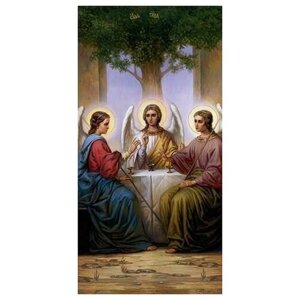 Освященная икона на дереве ручной работы - Святая Троица, 15х20х1,8 см, арт Ик20009
