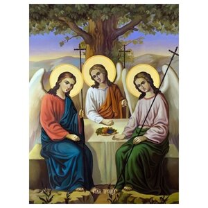 Освященная икона на дереве ручной работы - Святая Троица, 15x20x3,0 см, арт Ид4756