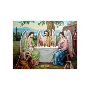 Освященная икона на дереве ручной работы - Святая Троица, 15x20x3,0 см, арт Ид5048