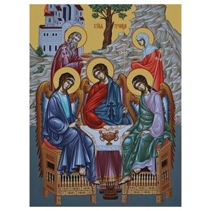 Освященная икона на дереве ручной работы - Святая Троица, 9х12х1,8 см, арт Ид4732