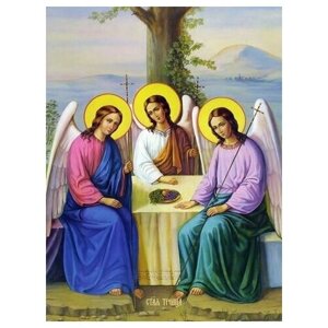 Освященная икона на дереве ручной работы - Святая Троица, 9x12x3 см, арт Ид4638