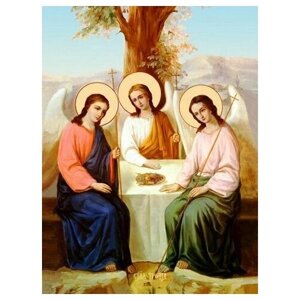 Освященная икона на дереве ручной работы - Святая Троица, 9x12x3 см, арт Ид4753