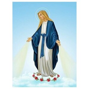 Освященная икона на дереве ручной работы - Святое Сердце Марии, 12х16х3 см, арт Ид3268