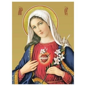 Освященная икона на дереве ручной работы - Святое Сердце Марии, 15х20х3,0 см, арт И7974